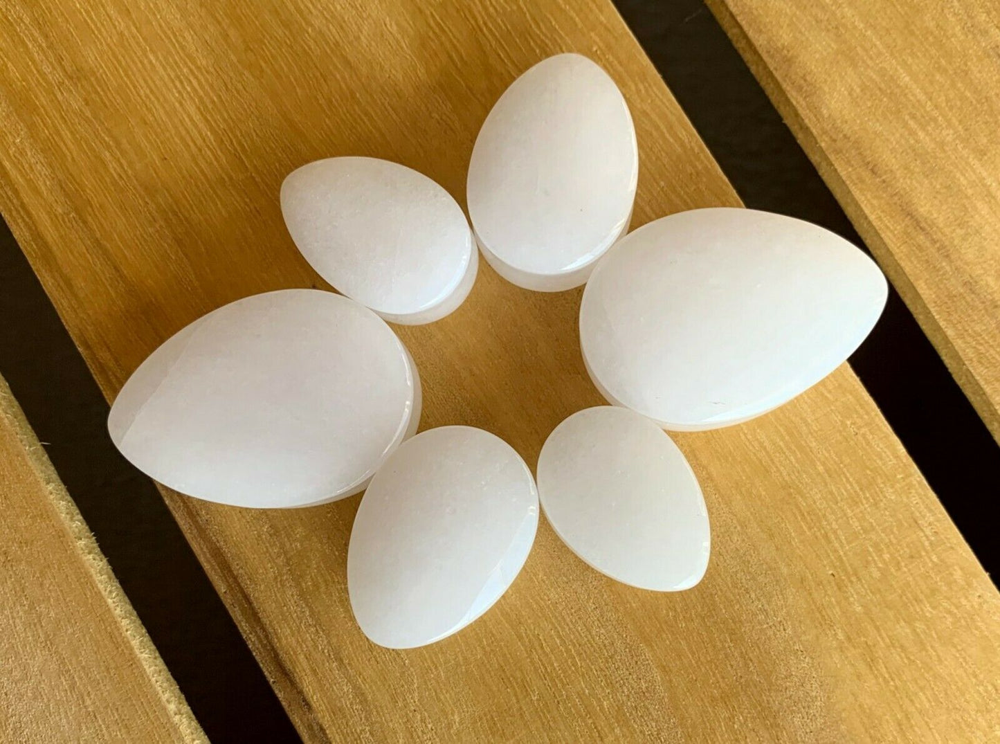 PAIR Teardrop White Jade Stone Plugs Tear Drop Ear Piercing Earlets Gauges