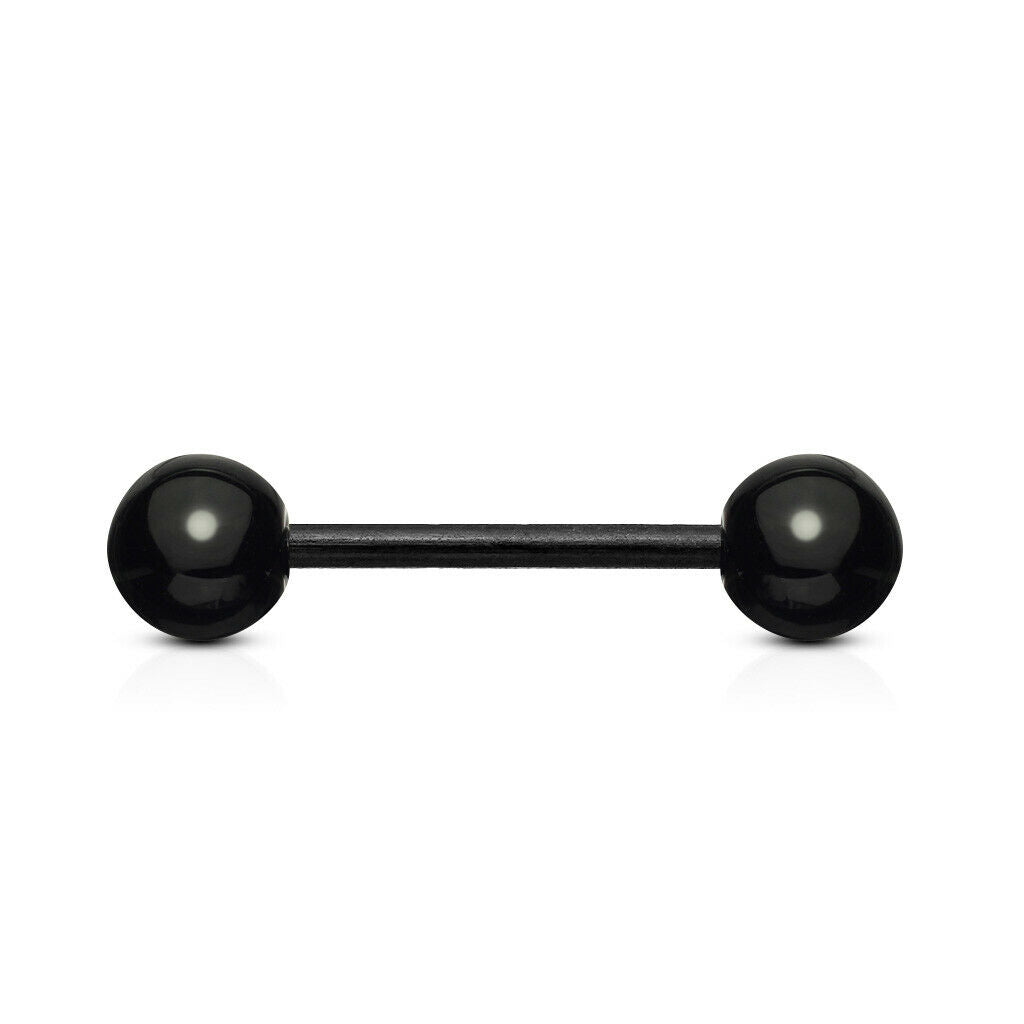 PAIR Flexible Barbell Nipple or Tongue Rings PTFE Transparent Balls NO METAL