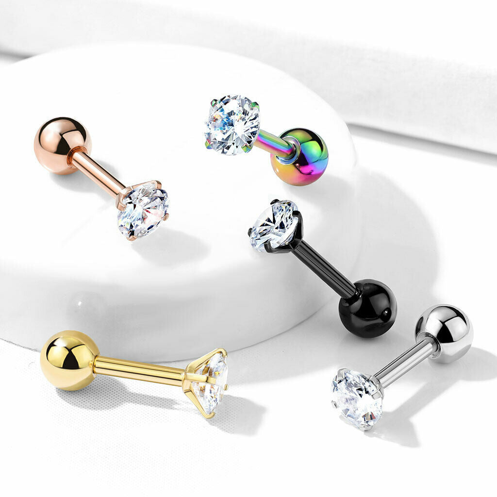 1pc Round CZ Gem Ion Plated Tragus Stud Helix Cartilage Ring Earring 16g 1/4"