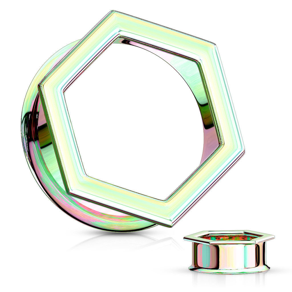 PAIR Hexagon Front Double Flare Tunnels Plugs Gauges 316L Surgical Steel