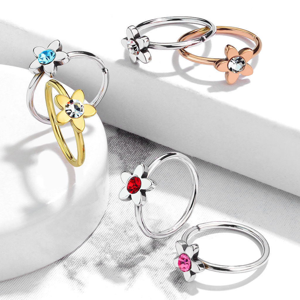 1pc Bendable Crystal Gem Flower Nose Hoop / Cartilage Ring