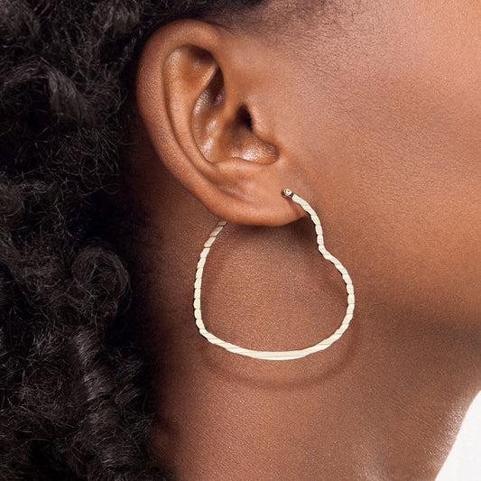 PAIR of Wave Pattern Heart Shaped Hoop Earrings 22g Stainless Steel
