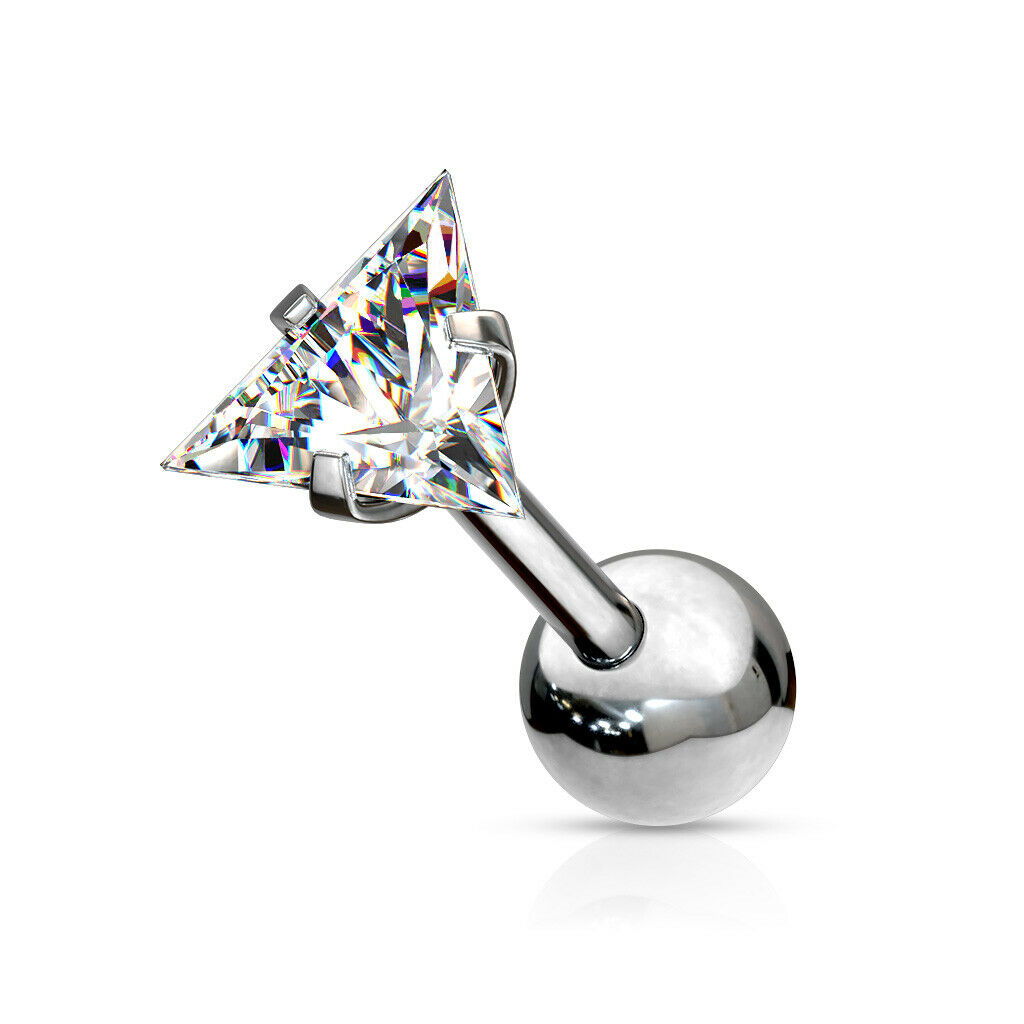 1pc Triangle CZ Gem Ion Plated Tragus Stud Helix Cartilage Ring Earring 16g 1/4"