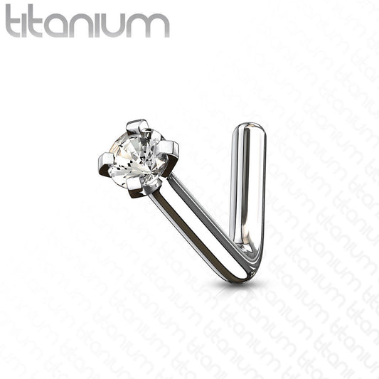 1pc Solid Implant Grade Titanium Grade 23 6AL4V-ELi L-Bend Nose Ring w/CZ gem