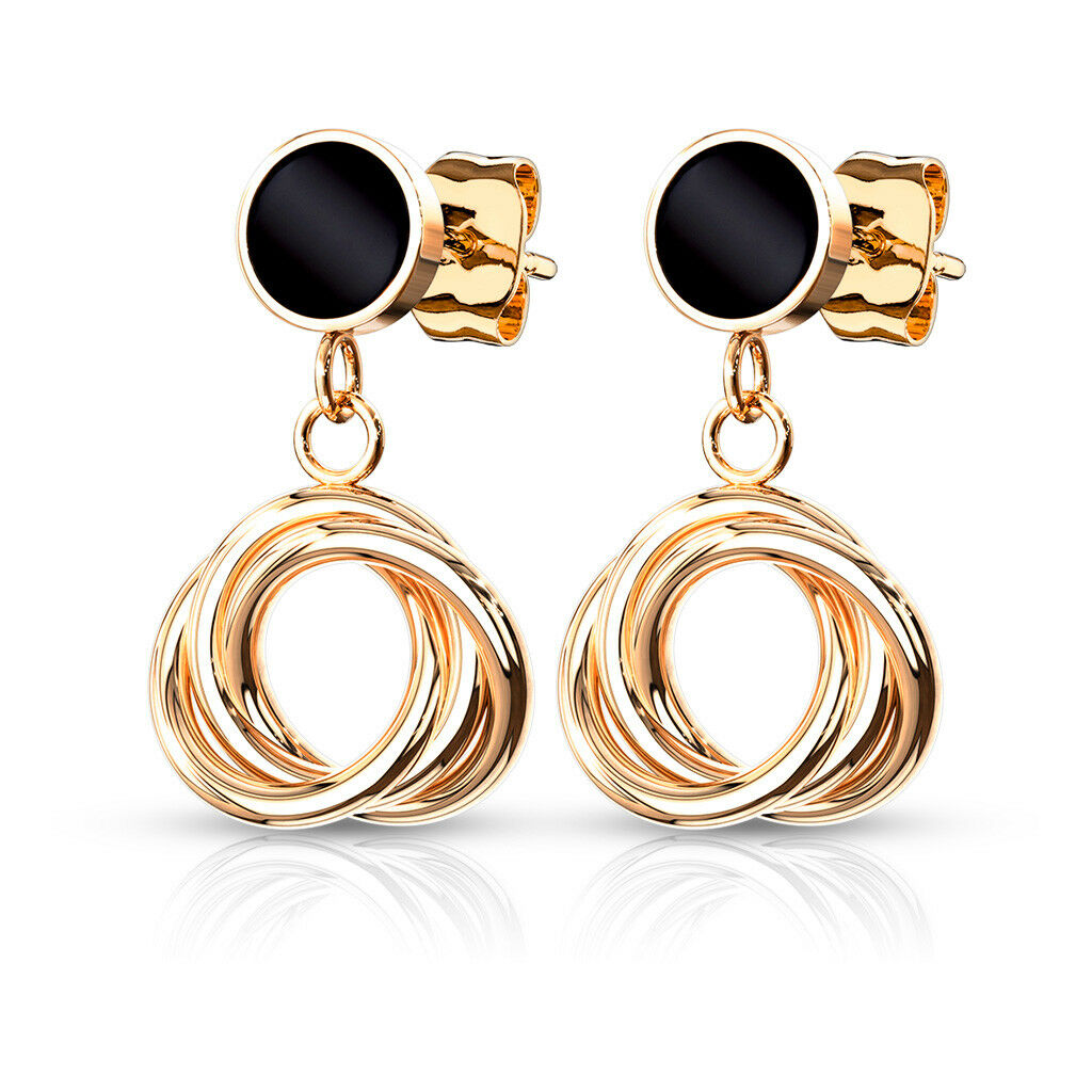 PAIR Stud Earrings Intertwined Circle Hoops IP Stainless Steel 20g