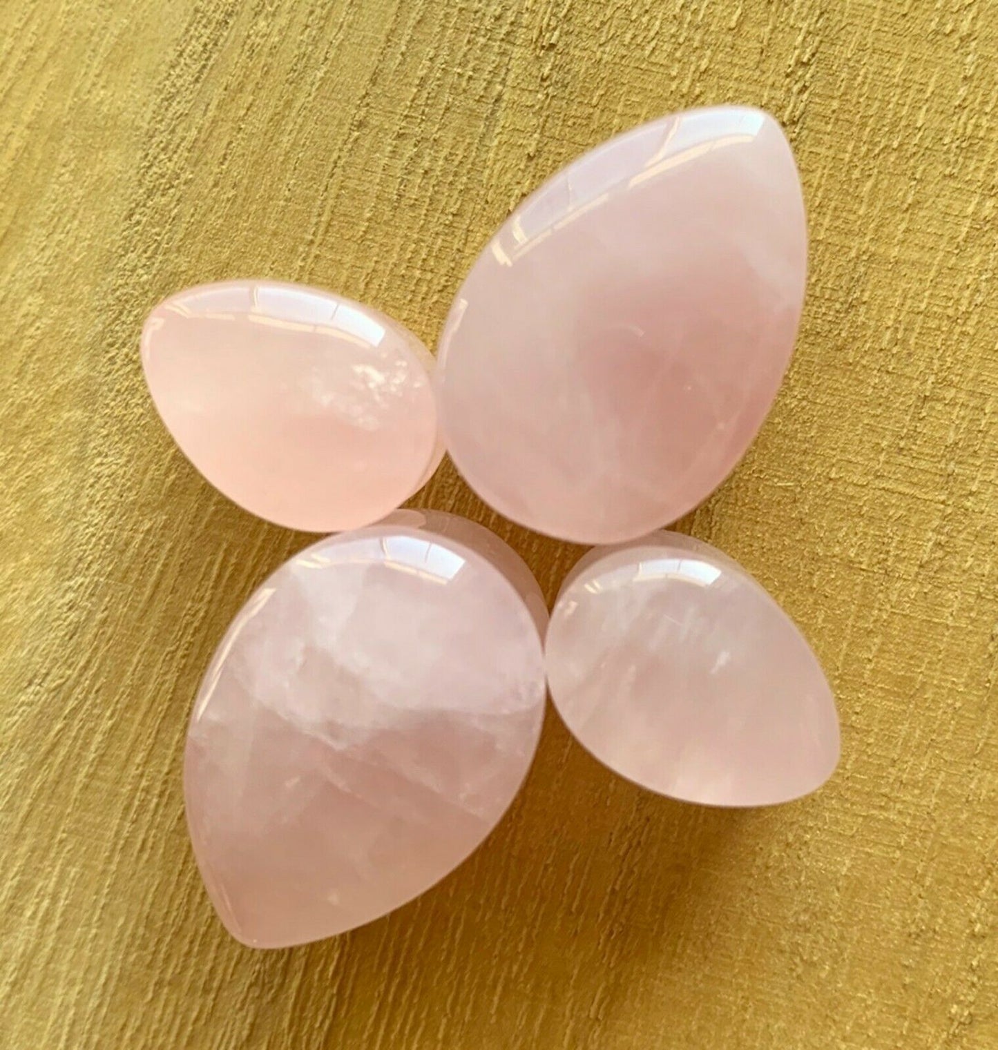 PAIR Teardrop Rose Quartz Stone Plugs Tear Drop Ear Piercing Earlets Gauges