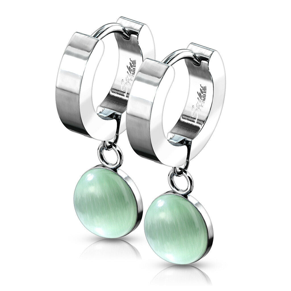 PAIR of Hinged Hoop Earrings Semi-Precious Stone Dangle 20g 316L Stainless Steel