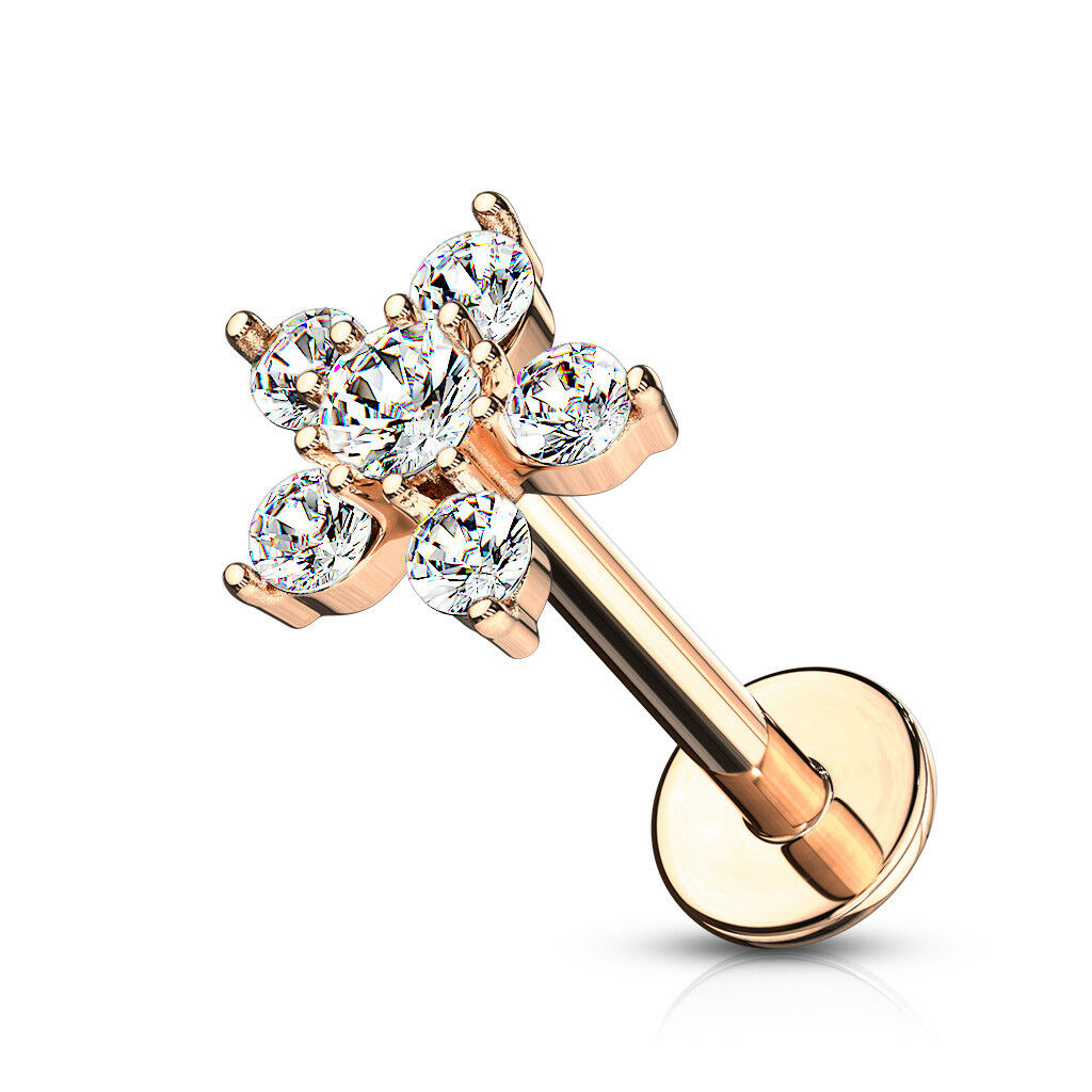1pc Double Tier Gem Flower Labret 16g Internally Threaded Helix Tragus Cartilage