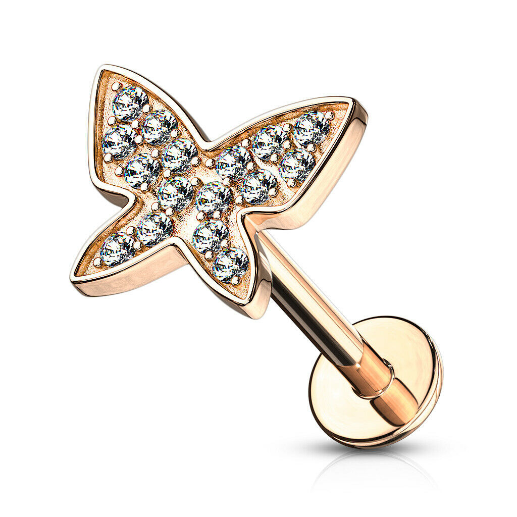 1pc Gem Paved Butterfly Labret 16g Internally Threaded Helix Tragus Cartilage