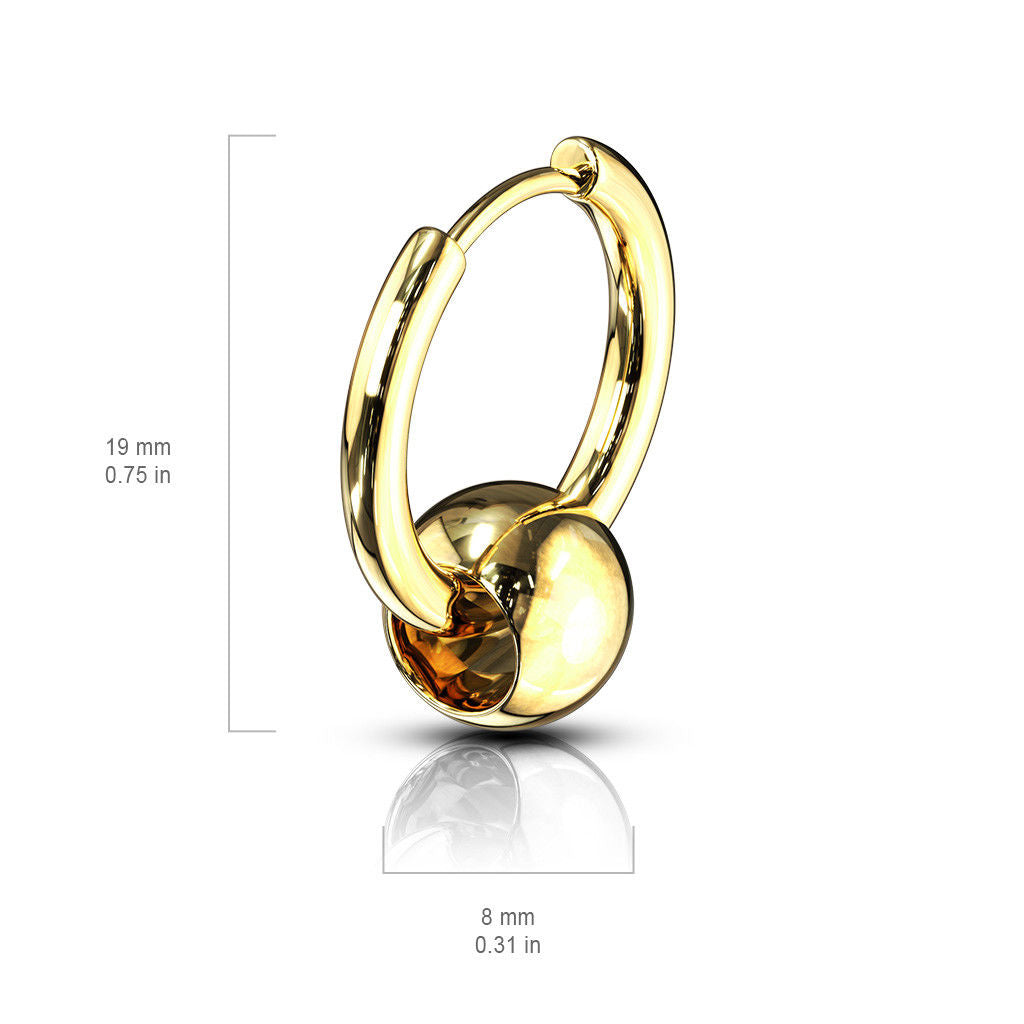 PAIR of 316L Stainless Steel Hinge Action 20g Captive Bead Ball Hoop Earrings
