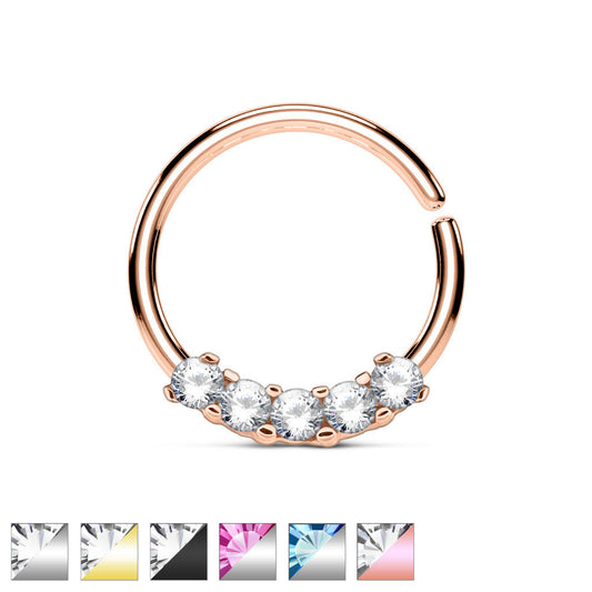 1pc Five CZ Gem Bendable Hoop Ring for Nose Septum, Daith, Ear Cartilage