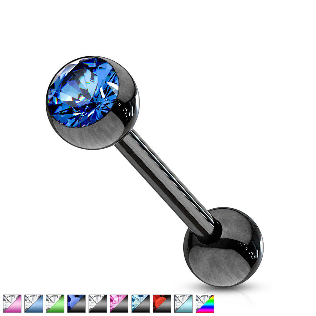 1pc PVD over Steel Tongue Ring w/ Bezel Set Gem