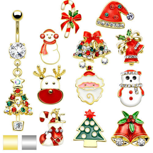 1pc Christmas Holiday Style Dangle Belly Ring - Silver or Gold