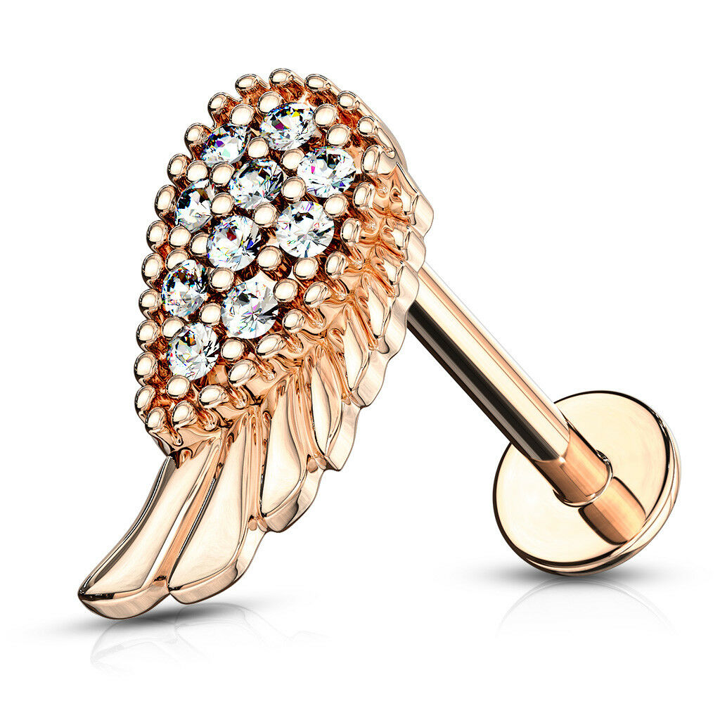 1pc CZ Angel Wing Labret Monroe 16g Internally Threaded 1/4" or 5/16" Steel