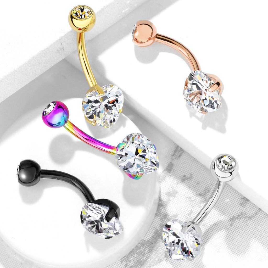 1pc Prong Set 8mm CZ Gem Heart Belly Ring Pierced Navel Naval
