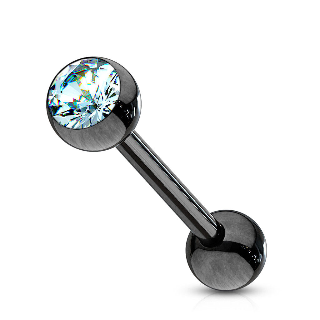 1pc PVD over Steel Tongue Ring w/ Bezel Set Gem