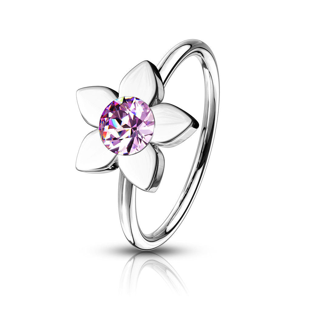 1pc Bendable Crystal Gem Flower Nose Hoop / Cartilage Ring