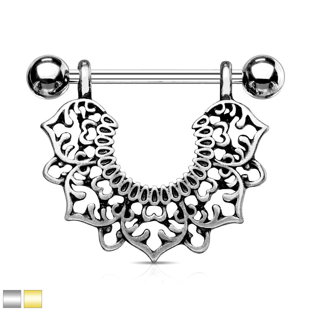 PAIR Filigree Flower Design Dangle Nipple Rings Shields