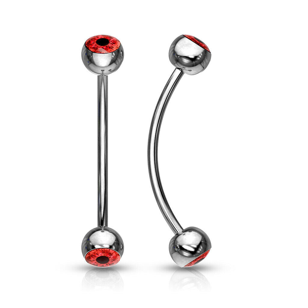1pc Snake Eye Piercing Curved Barbell Tongue or Eyebrow Ring Eyeball Inlaid