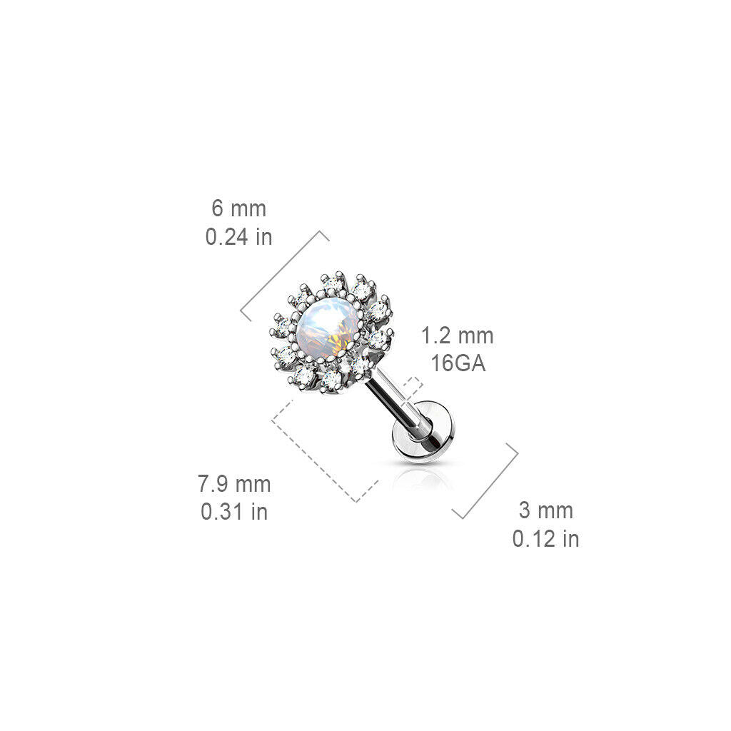 1pc Opalite Gem Flower 16g Labret Internally Threaded Steel Monroe Tragus Helix