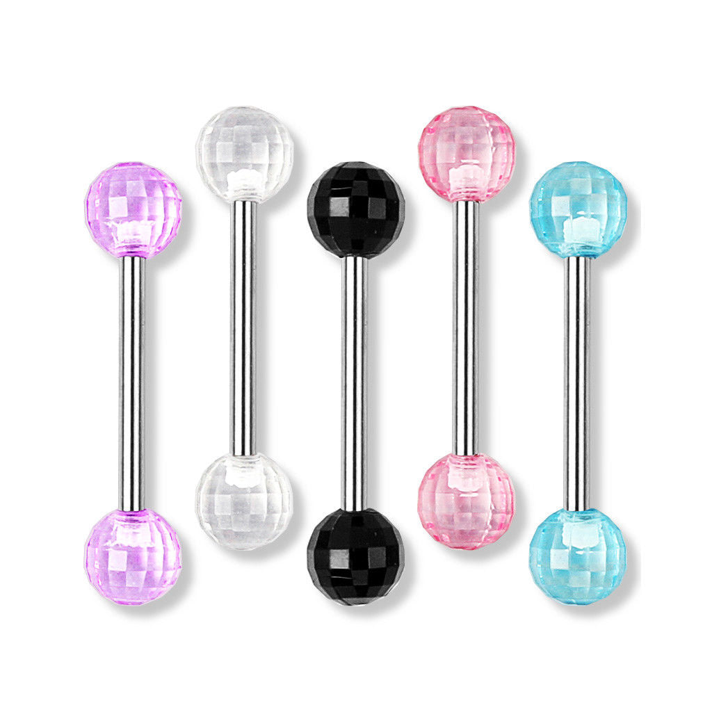 5pc Value Pack Faceted Acrylic Disco Balls Tongue Rings