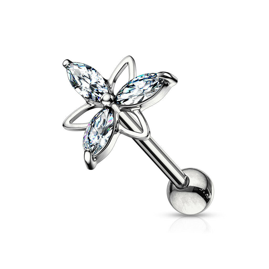 1pc Marquise Gem Double Triangle Flower Tragus Helix Cartilage Barbell Ring