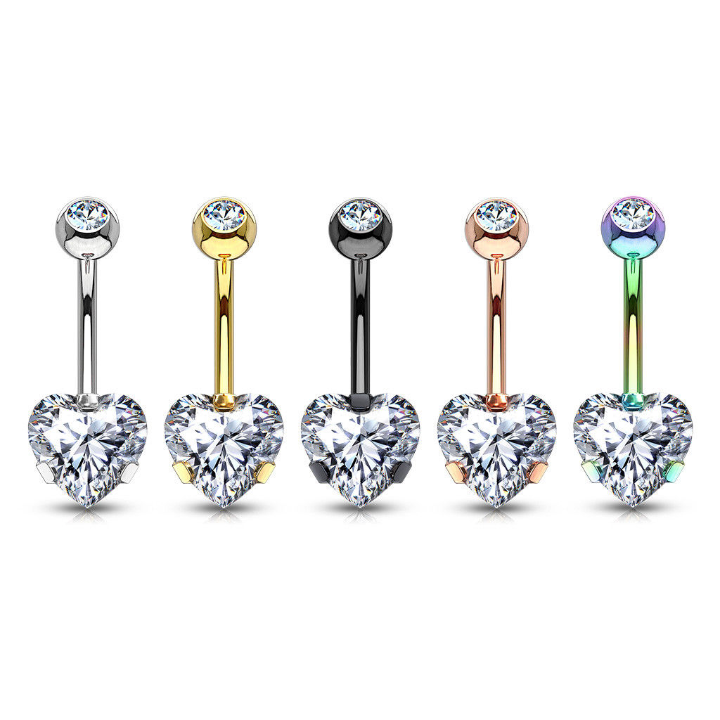 1pc Prong Set 8mm CZ Gem Heart Belly Ring Pierced Navel Naval