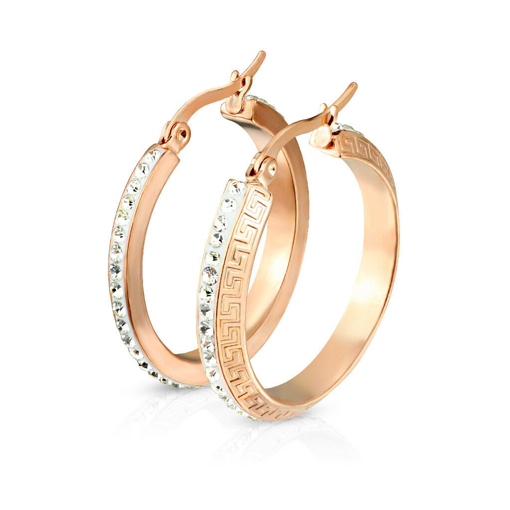 PAIR of Maze Hoop w/ Crystal Gem Paved Outer Rim Earrings 20g Stainless Steel