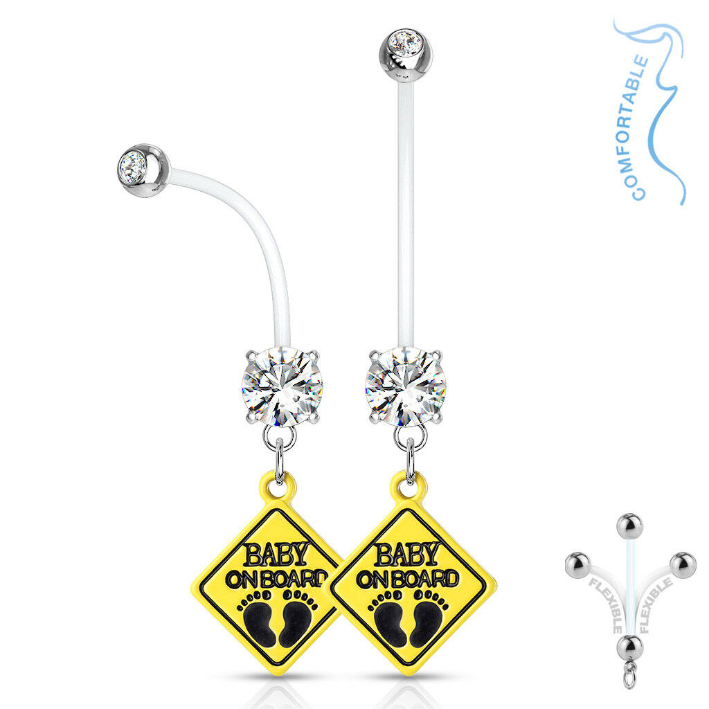 1pc Pregnancy Belly Ring BABY ON BOARD 1" Bio Flex Maternity Navel 14g