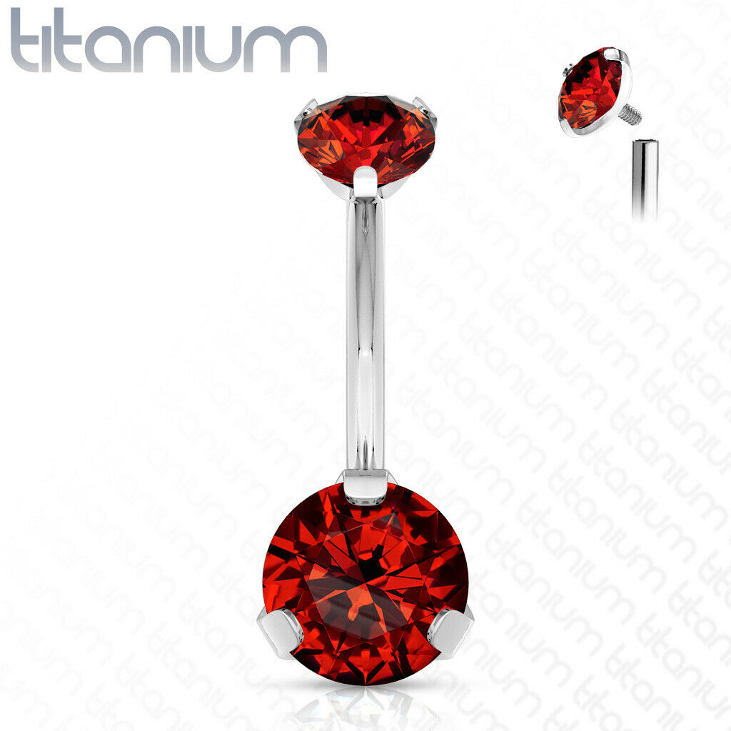 Solid Implant Grade Titanium Gem Belly Ring 14g Internally Threaded Navel Naval