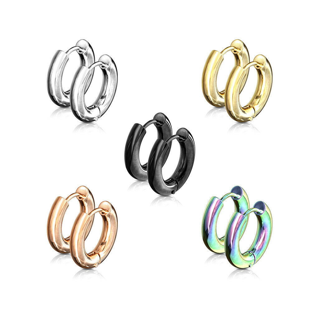 PAIR Stainless Steel Chunky Hoop Huggie Earrings 5mm Wide 20g Men or Women