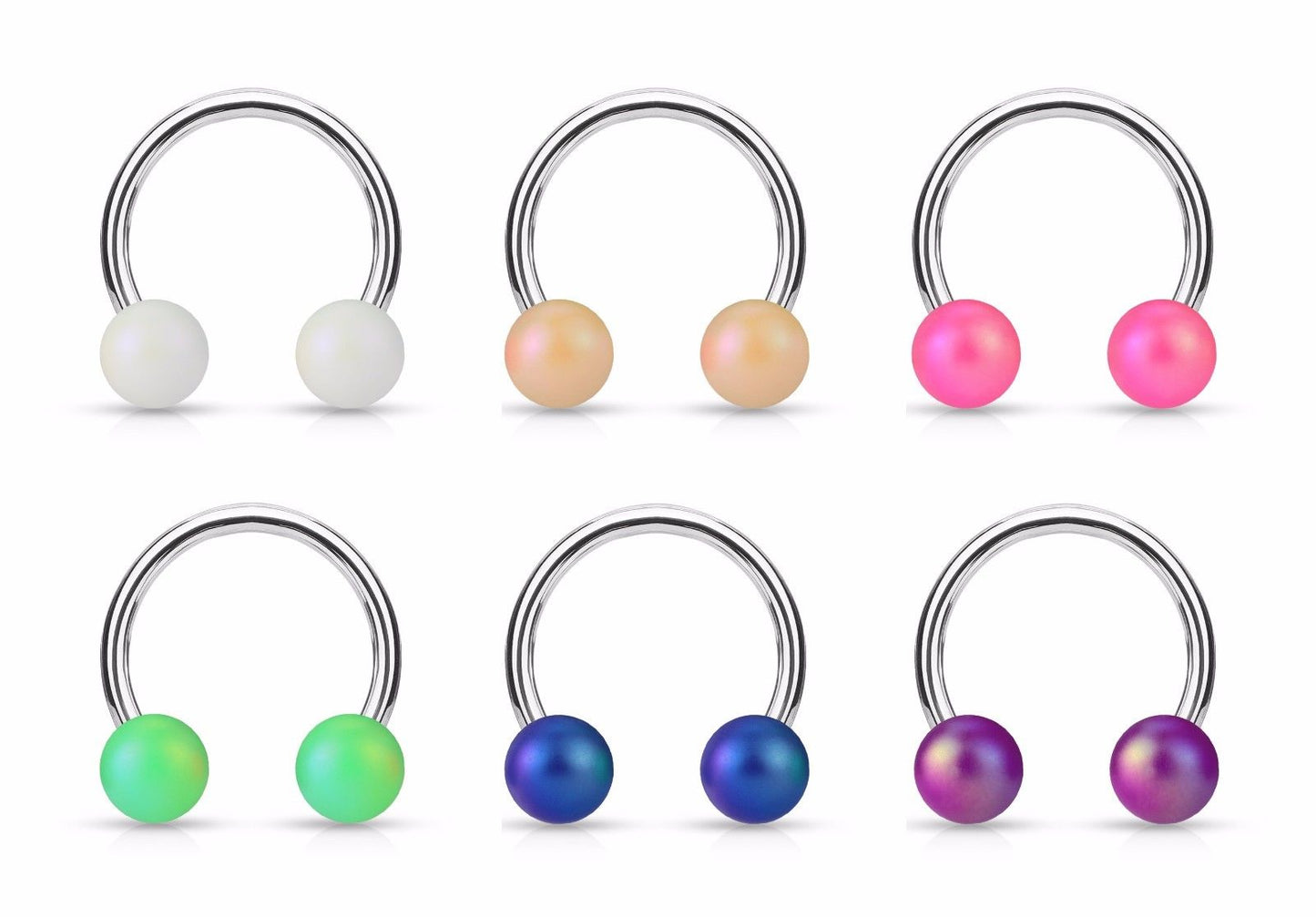 PAIR Pearl Coated Horseshoe Barbell Lip / Nipple / Septum Rings