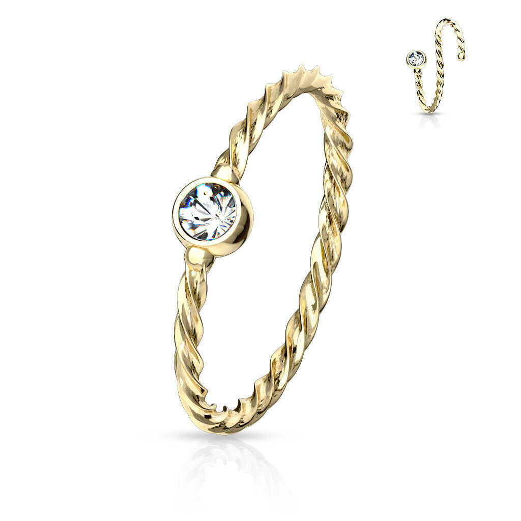 1pc Bendable Steel Twisted Rope Gem Nose Hoop Cartilage Ring Rook Daith Helix