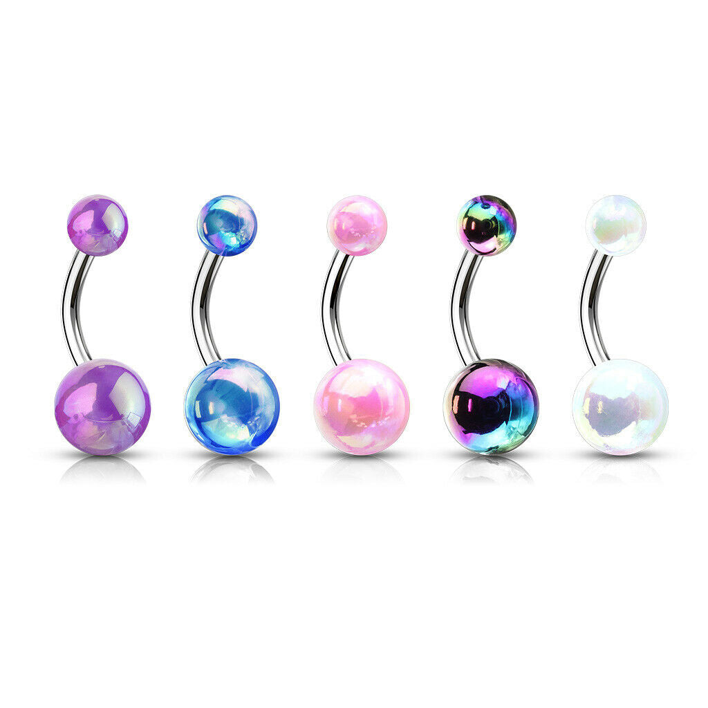 5pc Value Pack Metallic AB Coated Belly Rings 14g Navel Naval Body Jewelry