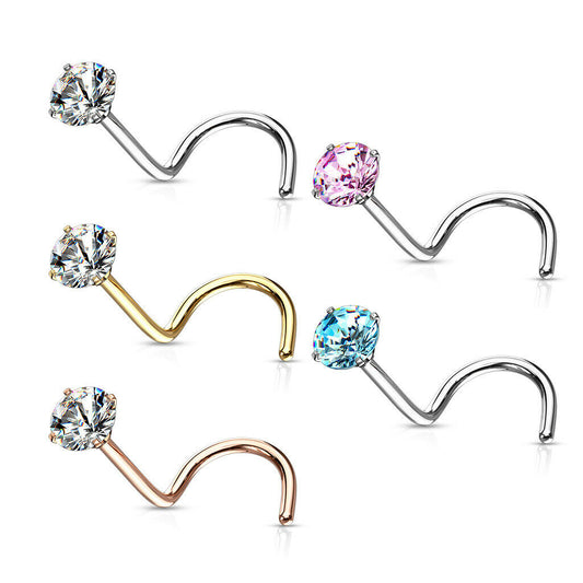 5pcs Prong Set Gem Nose Ring Screws 316L Surgical Steel - choose gem size