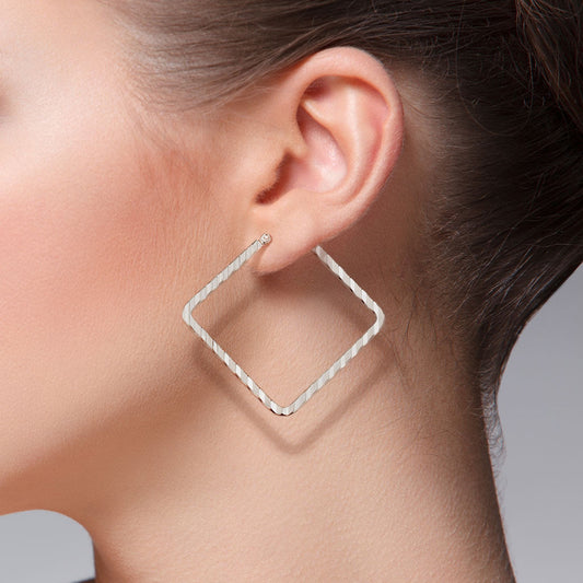 PAIR of Wave Pattern Square Hoop Earrings 22g Ion Plated Stainless Steel