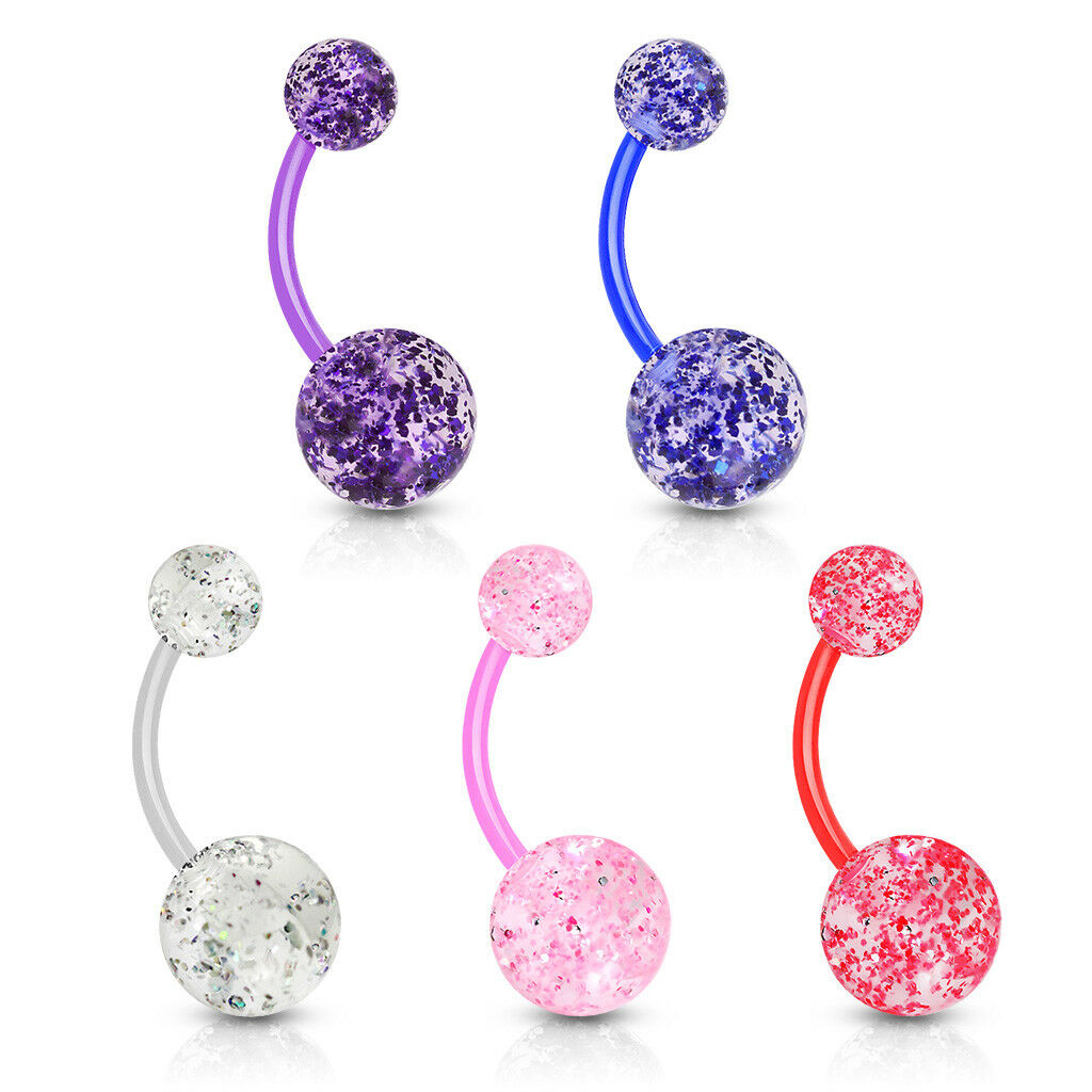 5pc Value Pack Bioflex Ultra Glitter Belly Rings 14g Navel Naval Body Jewelry