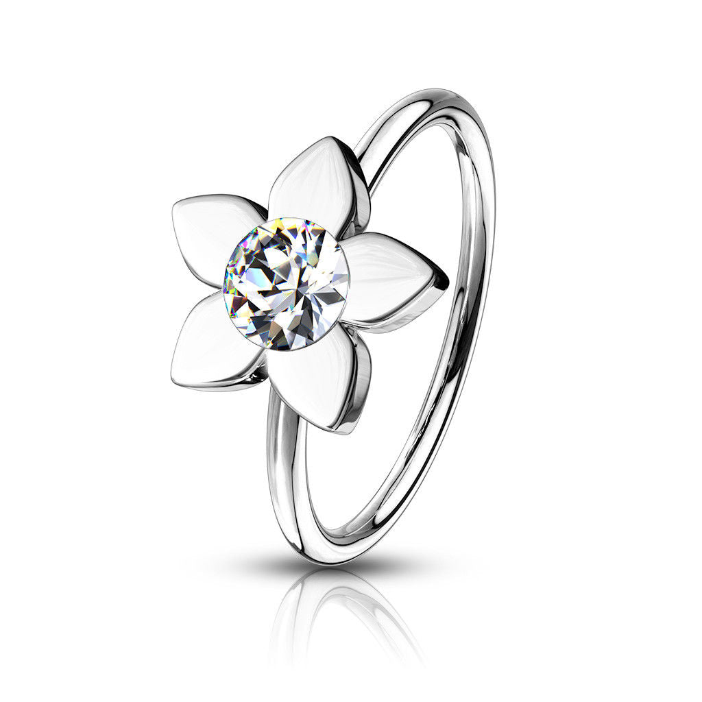 1pc Bendable Crystal Gem Flower Nose Hoop / Cartilage Ring