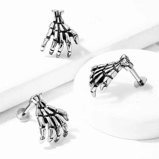 1pc Skull Hand Top 16g Labret Stud Lip or Ear Cartilage Ring