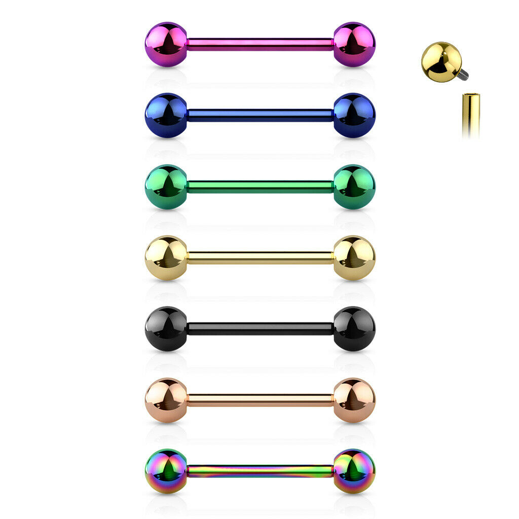 1pc Implant Grade Titanium Barbell Tongue Nipple Ring Internally Threaded