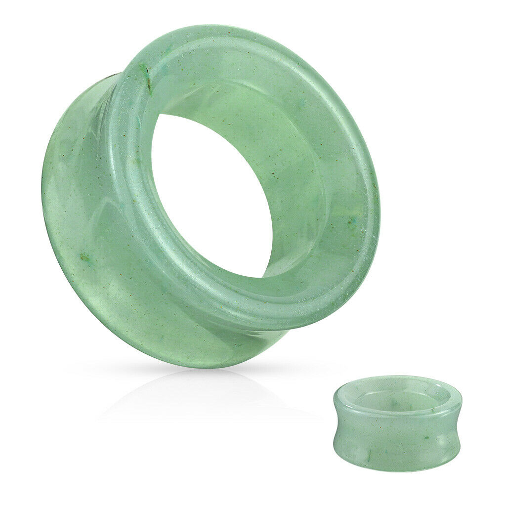 PAIR Green Adventurine Organic Stone Tunnels Double Flare Plugs Earlets Gauges