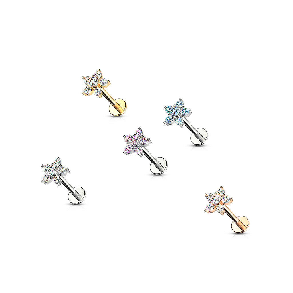 1pc Double Tier Gem Flower Labret 16g Internally Threaded Helix Tragus Cartilage