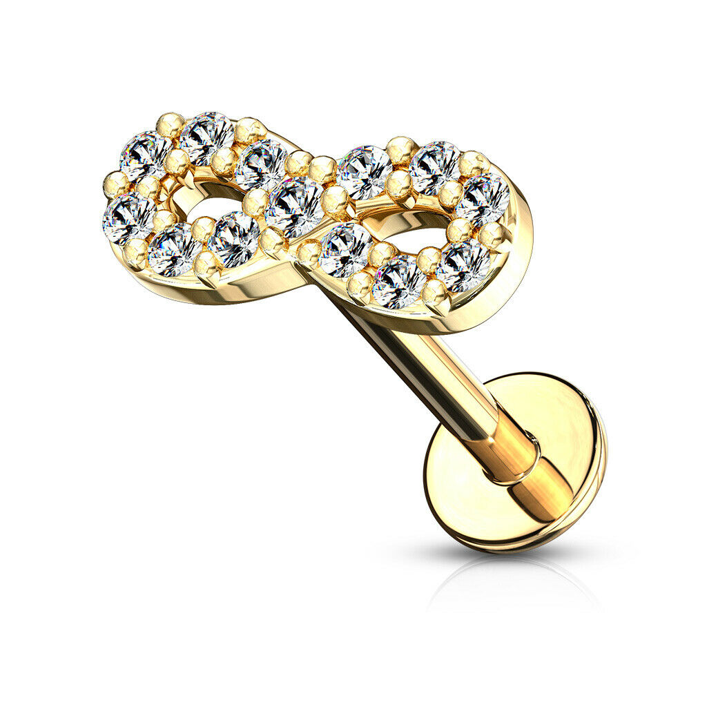 1pc CZ Infinity Symbol 16g Labret Internally Threaded Steel Monroe Tragus Helix
