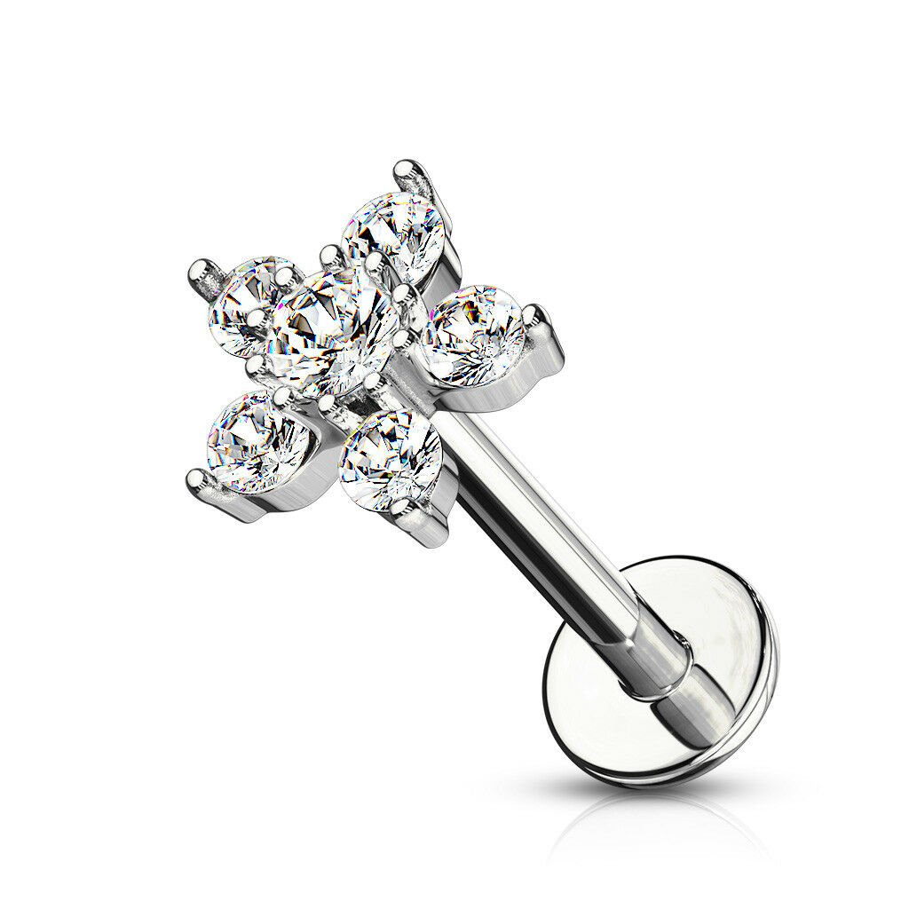 1pc Double Tier Gem Flower Labret 16g Internally Threaded Helix Tragus Cartilage