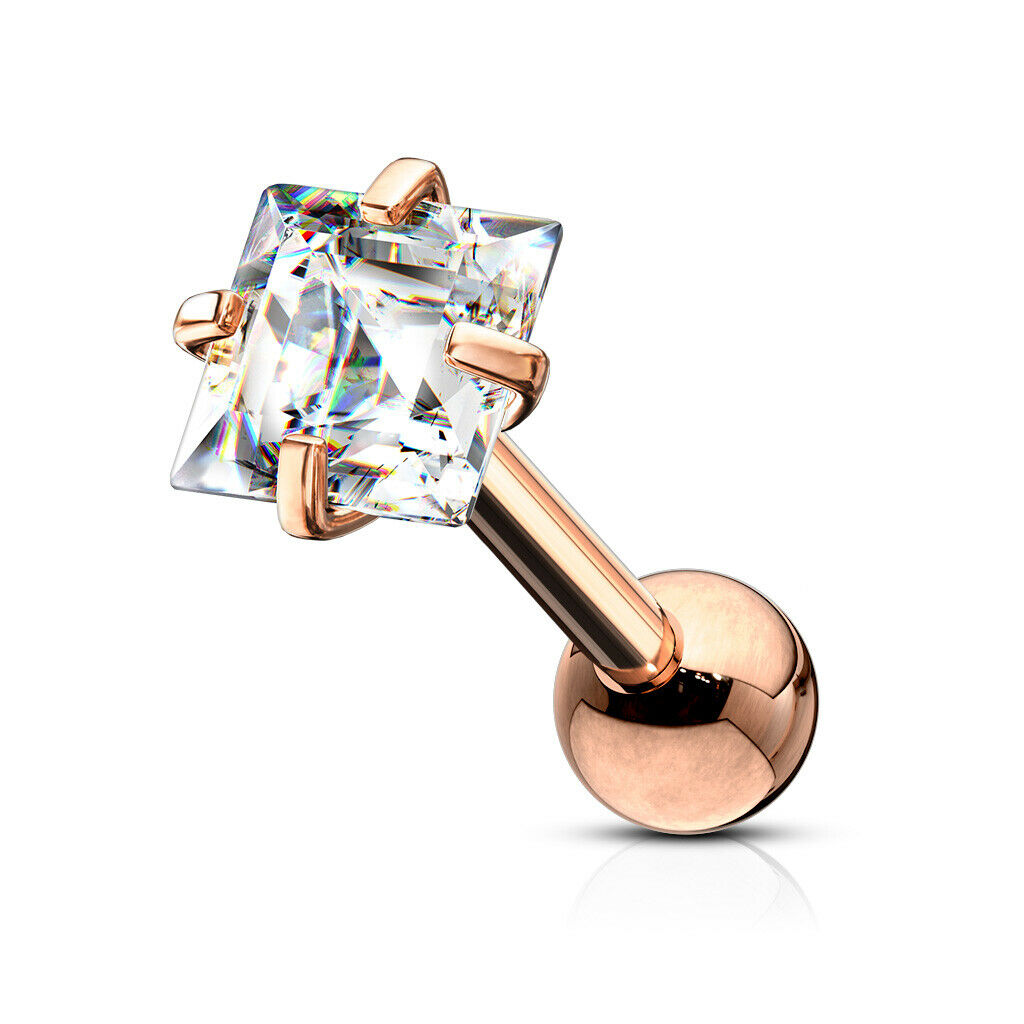 1pc Square CZ Gem Ion Plated Tragus Stud Helix Cartilage Ring Earring 16g 1/4"