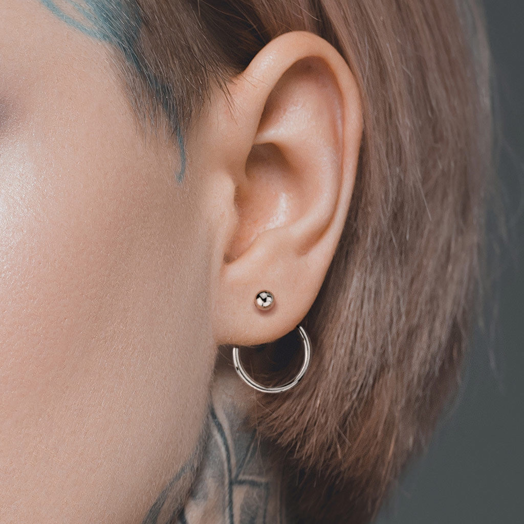 PAIR of Ball End IP Stainless Steel 20g Earrings w/ Hoop Back