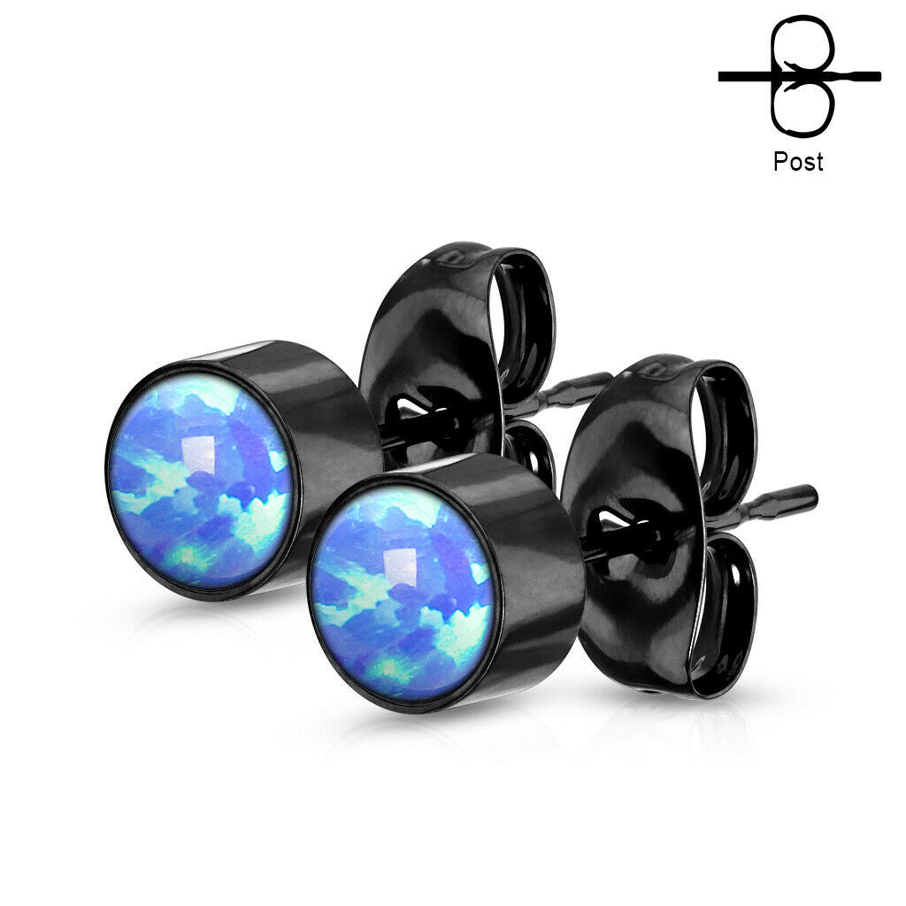 PAIR of Round Opal Bezel Set Earrings 20g 316L Stainless Steel