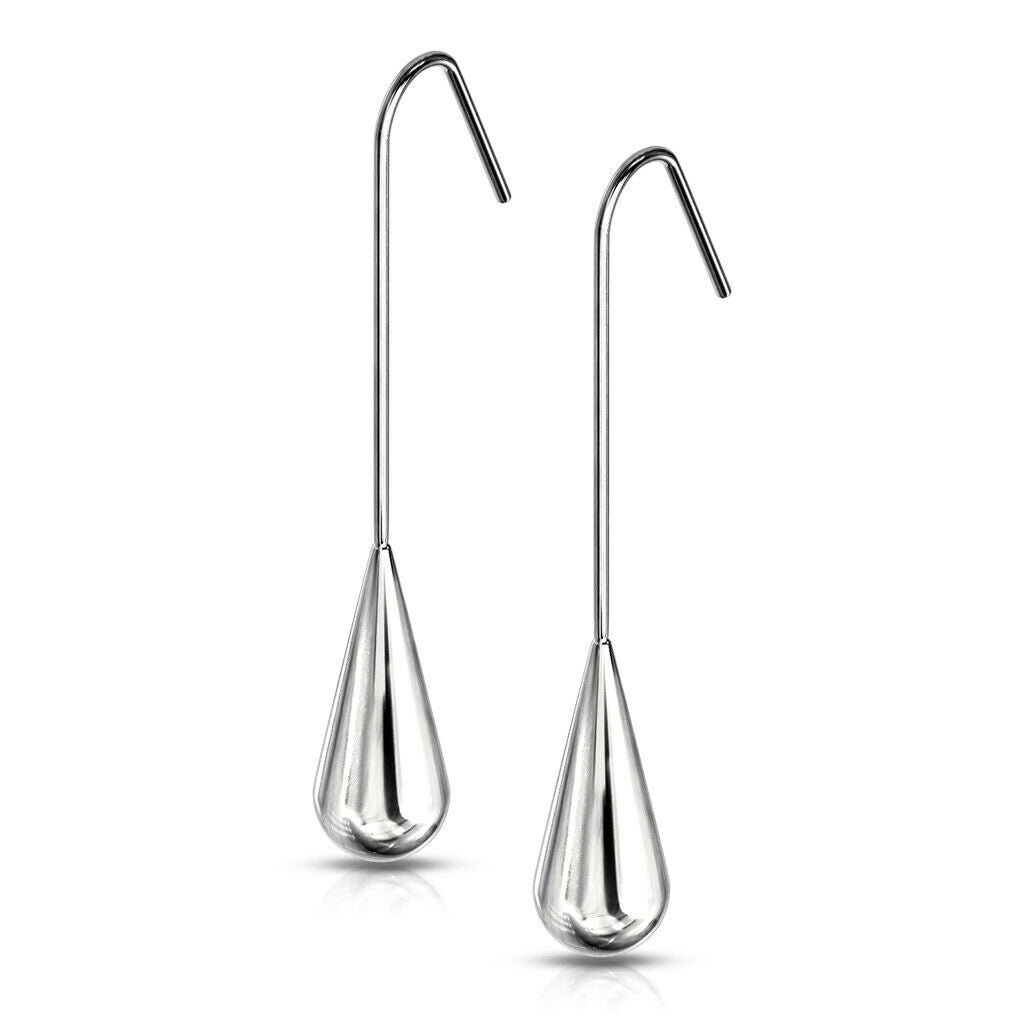 PAIR Long Tear Drop Dangle Earrings Hanging Hook Teardrop 20g Surgical Steel