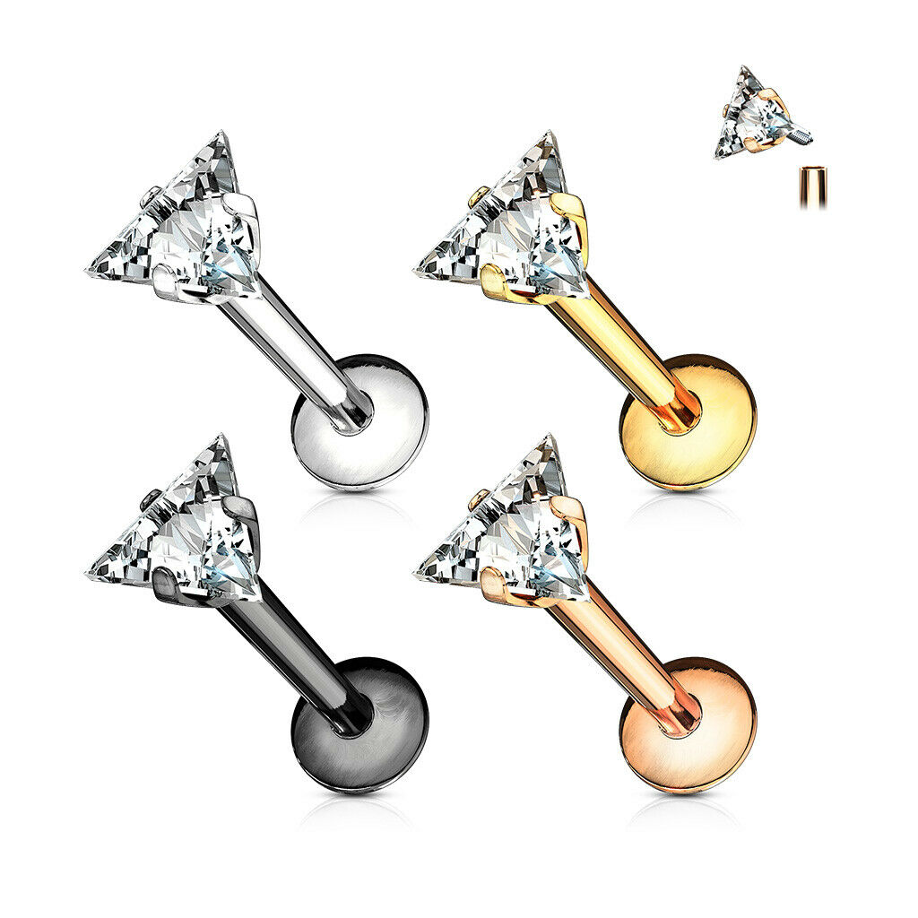 4pc Value Pack Prong Set Triangle Gem Labrets Cartilage Stud Internally Threaded