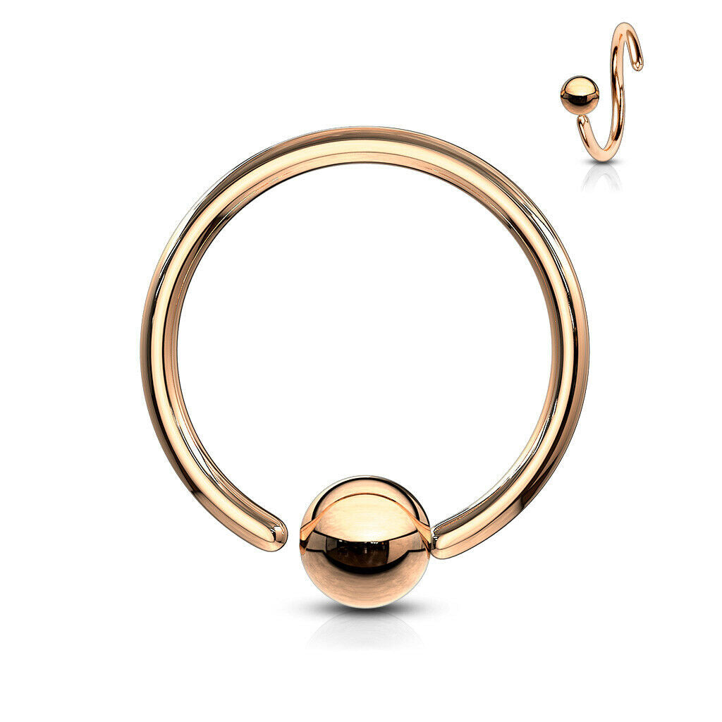 PAIR Fixed Ball Rose Gold Captive Bead Rings Nipple Helix Tragus Septum Piercing